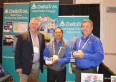 From left to right Robert Bright, Rolan Ramirez and Kevin Manning with DeltaTrak. Rolan holds the Real-time logger that measures temperature and humidity. Kevin shows the FlashLink Mini PDF.